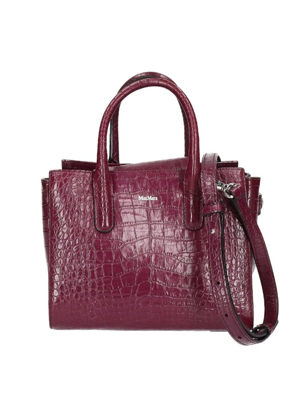 Max Mara Croco Embossed Leather 2-Way Shoulder Bag Top Handle Mini